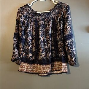 Knox Rose Navy and Beige Paisley Blouse